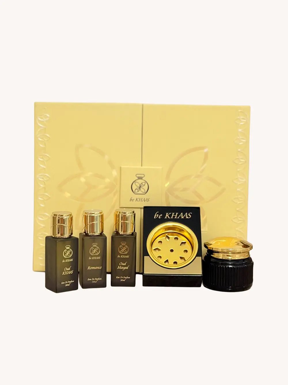 Oud Mayed, Oud KHAAS & Romance with incense burner and Bakhoor Ghayam - Gift Set - Bekhass Perfumes